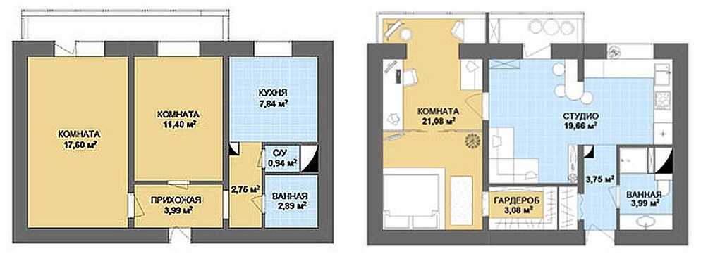 Варианты перепланировки 2-комнатной квартиры в хрущевке