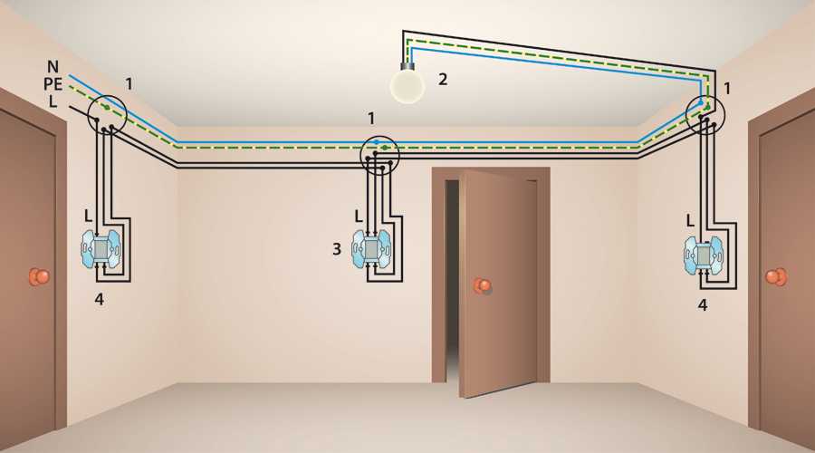 Подключение двухклавишного проходного выключателя в обычную схему