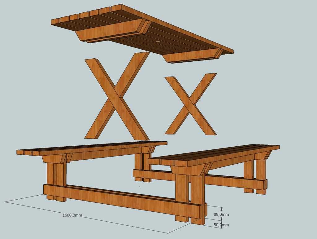Стол со скамейками для дачи своими руками чертежи из дерева